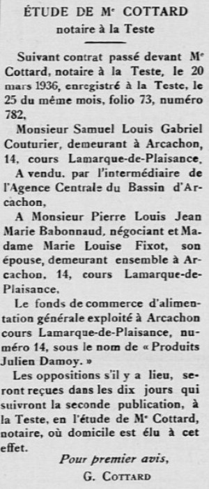 Vente Couturier 1936